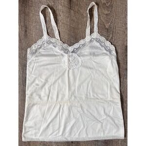 Vintage lace trimmed tank top lingerie white‎ size S